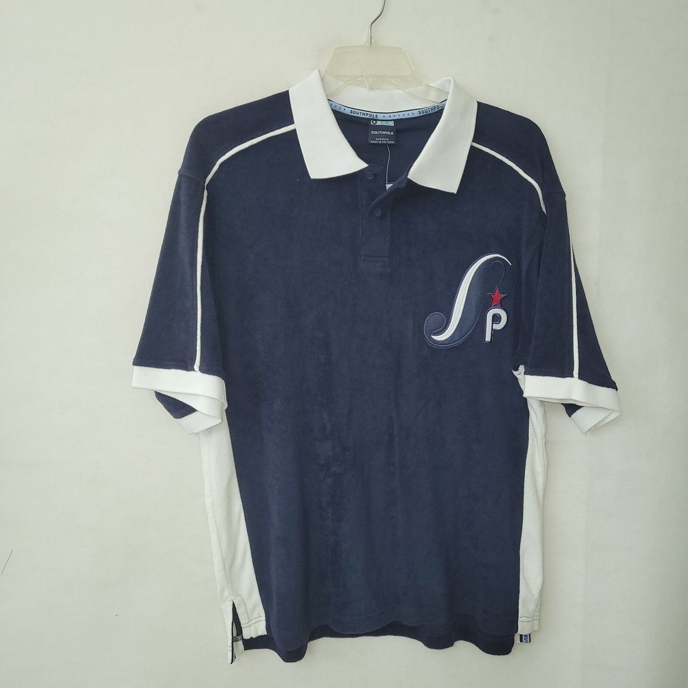 Southpole Shirt Men Medium Navy Blue Towel Terry Polo Shirt Deadstock Streetwear